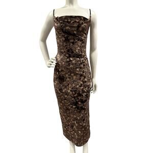 Womens Velour Form Fitting Brown Floral Dress 90s Whimsigoth Dark Romantic Sz S